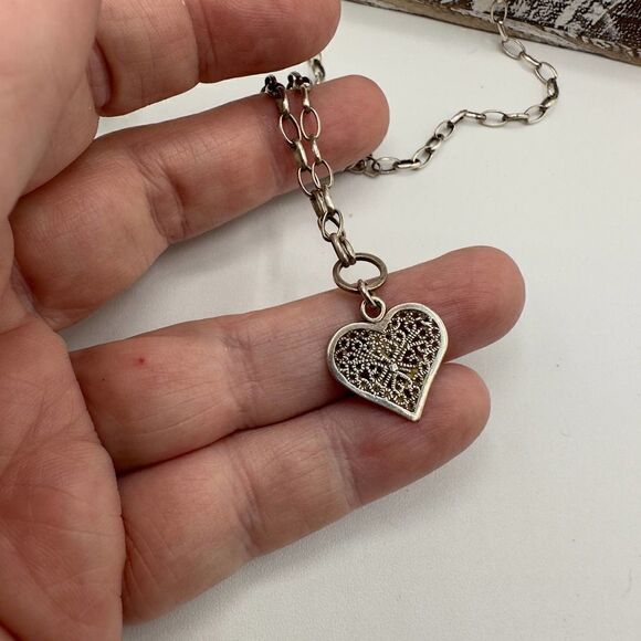 Vintage Sterling Silver Filigree Heart Necklace - Picture 3 of 5